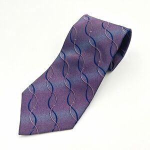 Vintage Dion Italy Men's Necktie Purple Blue Wavy Geometric Satin Shiny